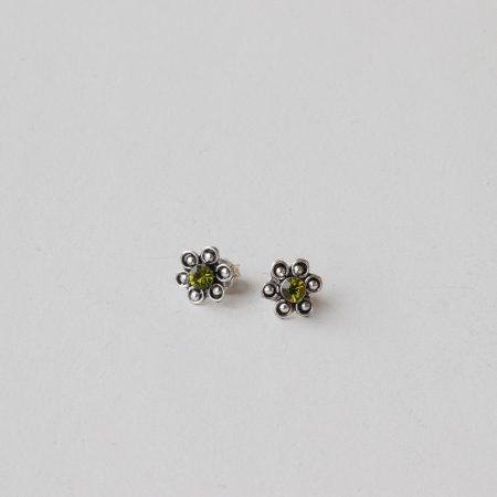 901551 oorsteker sterling sieraad fairtrade duurzaam versieren cadeau juweel juwelen handgemaakt zilversmid vakwerk oorbel -zilver mos zilver bloem zirkonia mos groen