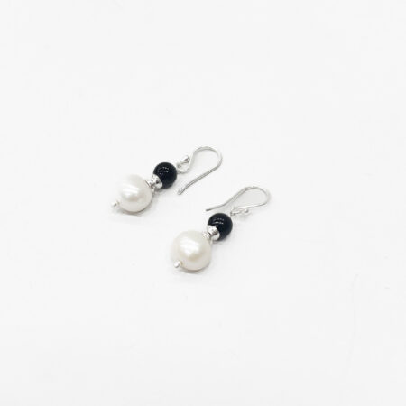Oorhanger zilver Parel Obsidiaan