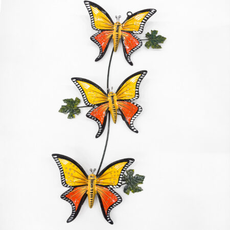 Muurdeco 3 vlinders diamant geel/oranje 62cm